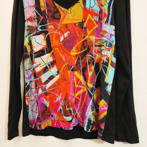 Simply Art by Dolcezza Top Multi Color Abstract Tunic Long Sleeve Women L Artsy - Picture 5 of 12